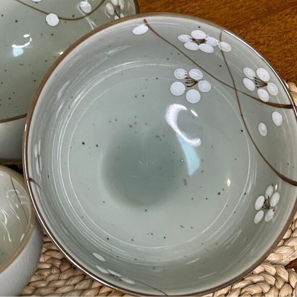 World Market Elegant Floral Soup and Dipping Sauce Bowls Set Celadon Green White - Picture 4 of 14